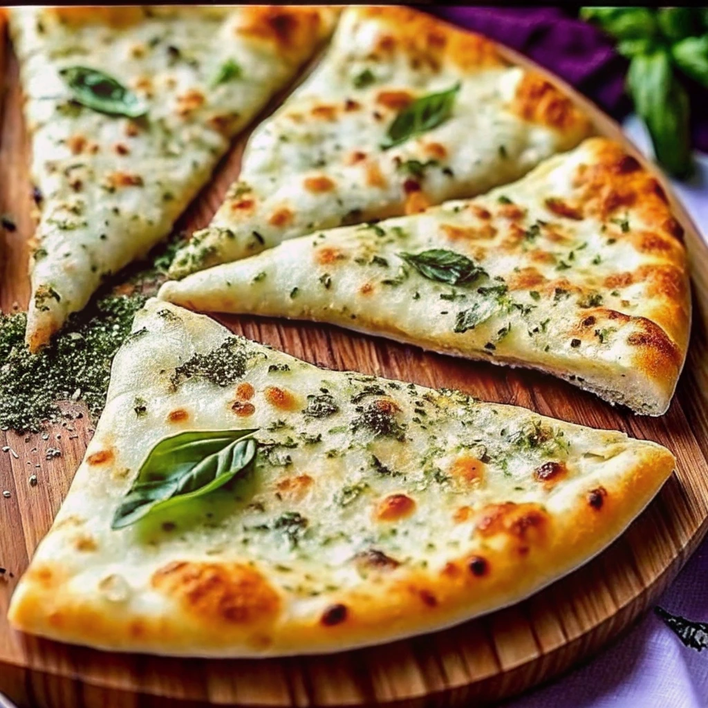 A freshly baked homemade pizza with melted mozzarella cheese, golden crust, fresh basil leaves, and glossy garlic oil.