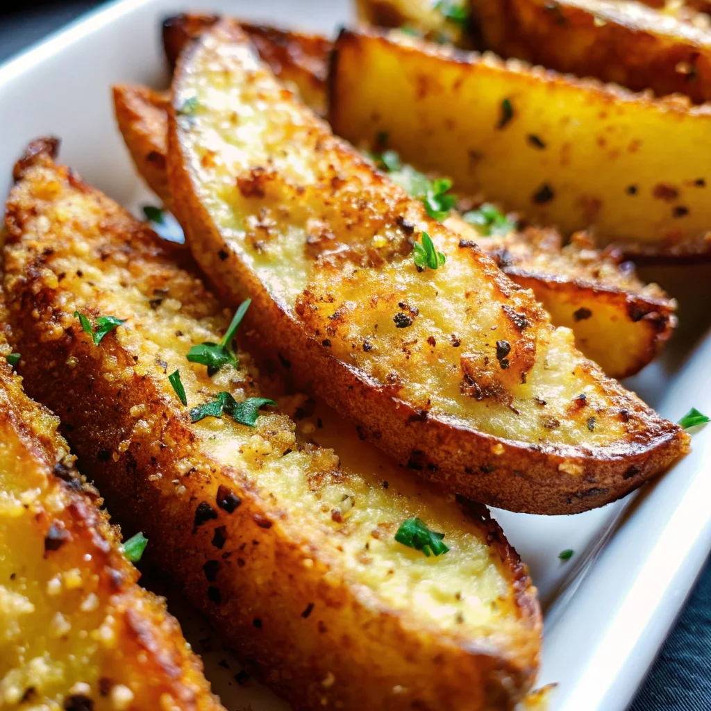 Easy crispy baked garlic parmesan potato wedges – golden and cheesy