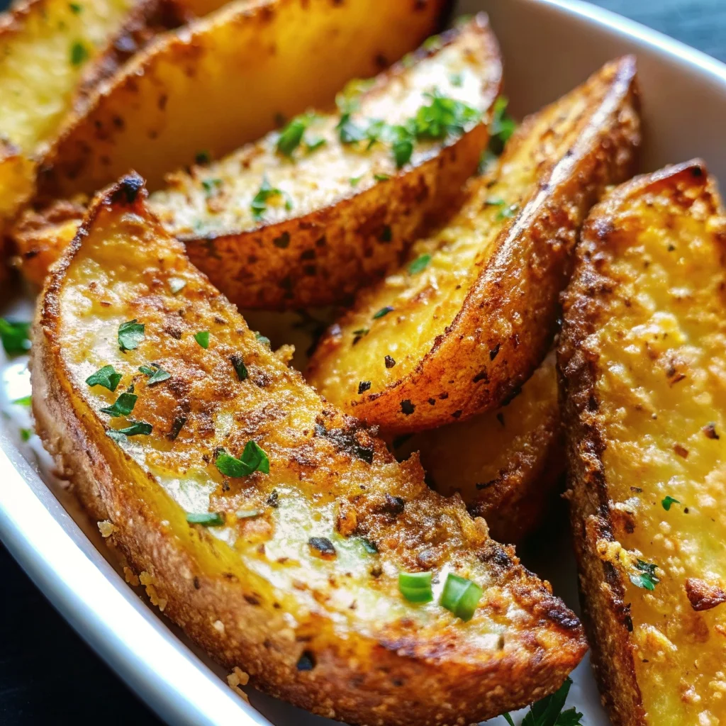 Easy crispy baked garlic parmesan potato wedges – golden and cheesy