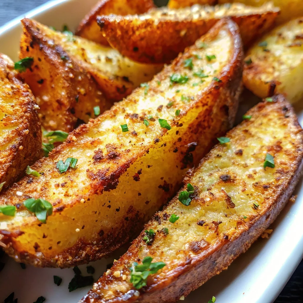 Easy crispy baked garlic parmesan potato wedges – golden and cheesy