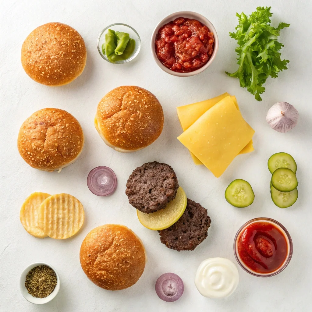 Ingredients needed for easy smash burgers with secret sauce